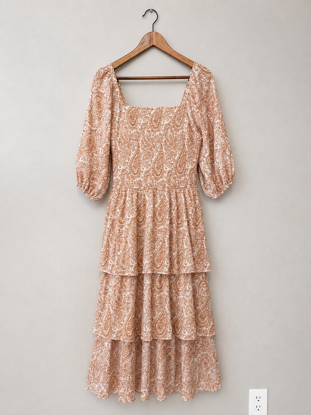 J Gee Anthropologie Paisley XL Maxi Dress Cottagecore Feminine Beach Smocked